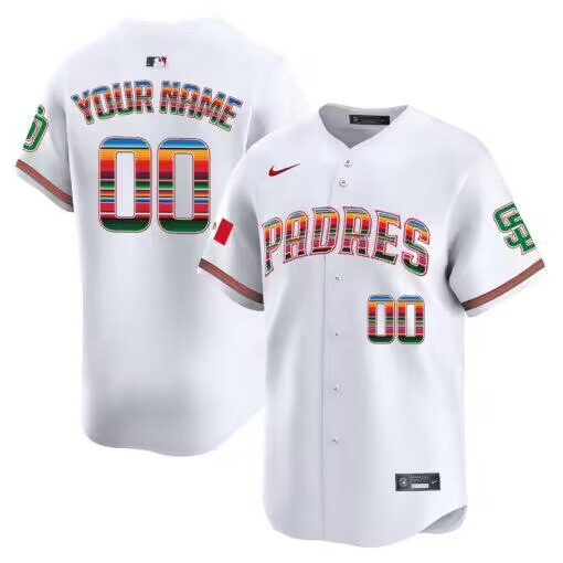 Men's San Diego Padres Customized White Mexico Premier Limited Stitched Baseball Jersey